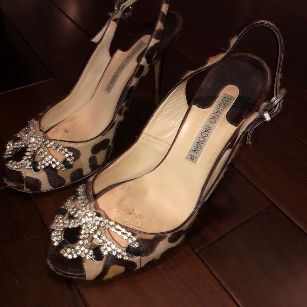 Leopard sling back with rhinestone detail